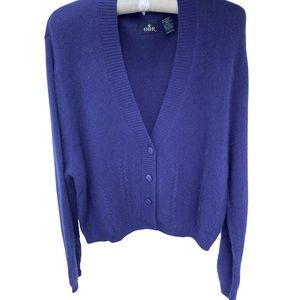 OBR Outback Red Cardigan Sweater Size L Purpley Blue V-Neck Shoulder Pads EUC